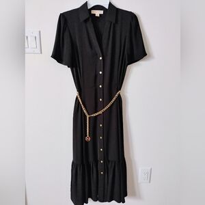 Michael Kors Black Button-Down Shirt with Gold MK Charm